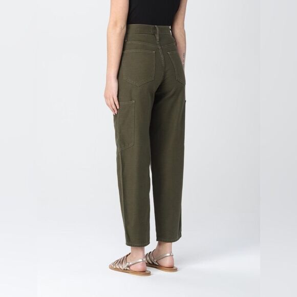 Frame Fatigue Green High-Waist Lightweight Barrel Cropped Cargo Jeans, Size 27 - Picture 3 of 14
